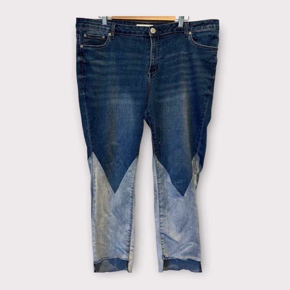Eloquii Two Tone Raw Step Up Hem Jeans